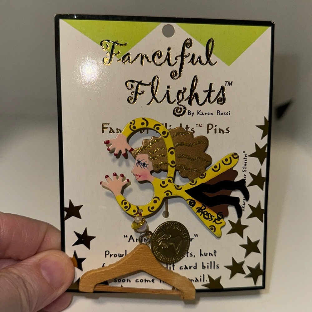 Karen Rossi Fanciful Flights Animal Shopper Signed Lapel Hat Stick Pin
